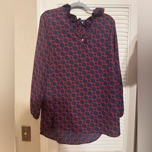 Mud Pie Navy and Red Patterned Top